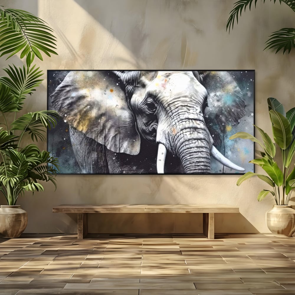 Tablou canvas cu tablou canvas cu cap de elefant, in rama de aluminiu negru